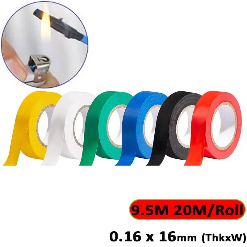 9.5-20mm/Roll Electrical Tape Insulation Tapes PVC Waterproof  High Temperature Resistant Black White Thickness0.16mm Width16mm