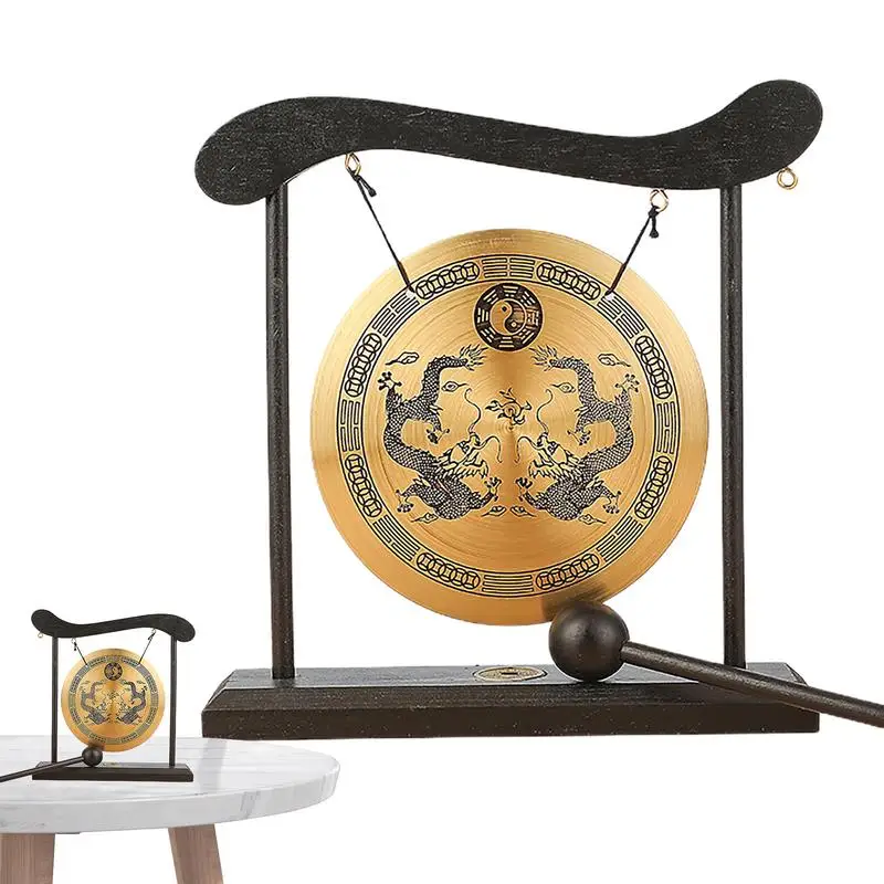 Desktop Gong Chinese Feng Shui Zen Gong Bell With Stand And Mallet Dragon With Taiji Symbols Desktop Retro Chime Table Gong