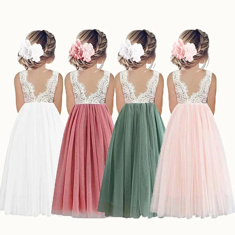 

Long Sleeve Teenager Girls Lace Princess Dress Wedding Birthday Party Baby Kids Children Evening Dress for 2 4 6 8 10 12 14