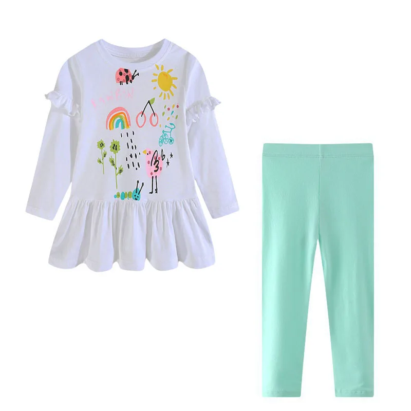 Roupas infantis de algodão 2-7t, camisetas + leggings, 2 peças, conjuntos de camisetas de manga comprida para meninas, roupas para primavera e outono, camisas para crianças pequenas