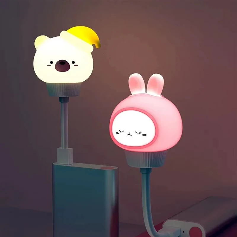 USB-Nachtlicht, LED, niedlicher Cartoon-Bär, Kaninchen-Nachtlampe mit Fernbedienung für Baby, Kind, Schlafzimmer, Dekoration, Nachttischlampe