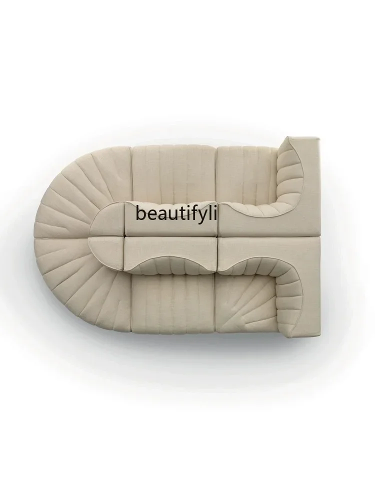 

XZXModern minimalist design fabric combination French light luxury special-shaped curved corner wabi-sandy wind module sofa