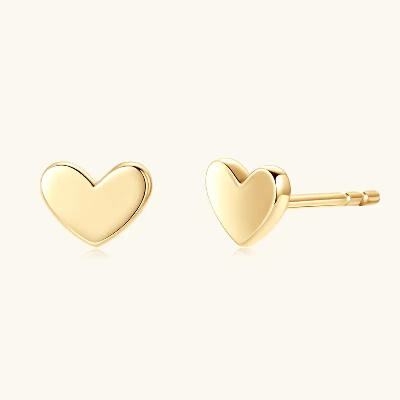 IOGOU 10K Solid Gold Mini Heart Stud Earrings for Women Men Engagement Party Trendy High Quality Fine Jewelry Accesories Gift