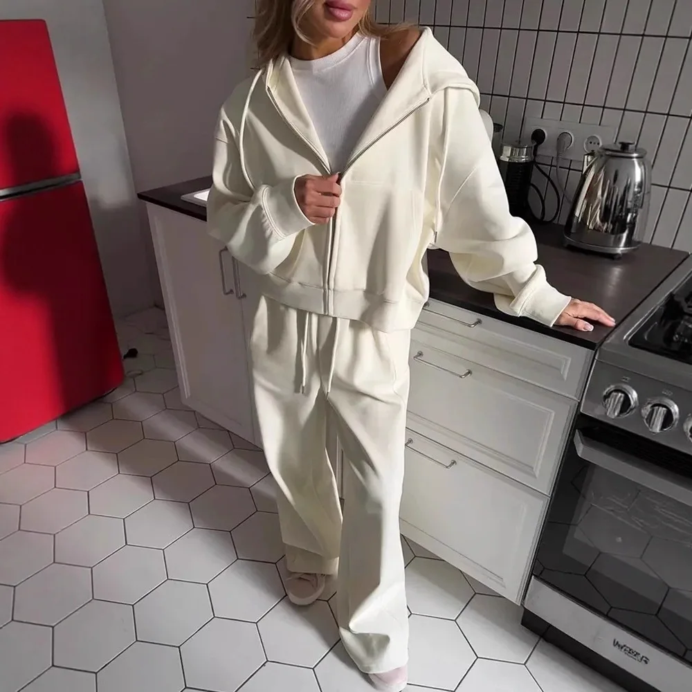 Autumn Women's Zip Up Hoodie and Pants Two Piece Set Winter Casual Loose Women's Bomber Jacket Sweatshirt Sportswear Set Y2k