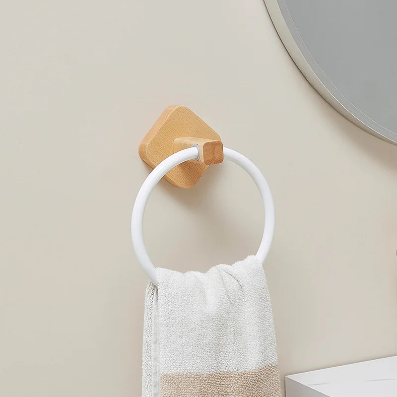 

HeMu Space aluminum bathroom towel ring Washroom Round towel rack Washroom Solid wood towel ring free of drilling