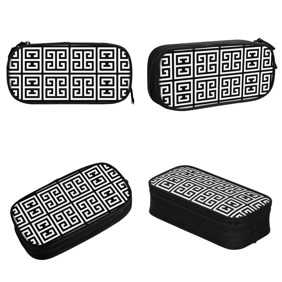 Greek Key Black And White Trendy Pencil Cases Fashion Pen Holder Bag for Student Big Capacity Students School Gifts Pencilcases