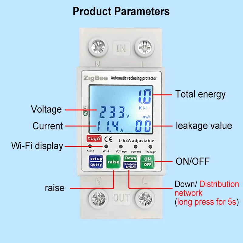 Solar PV Bi direção Two Way Tuya Smart ZigBee Medidor de Energia Monofásico 80A Din Rail Power Monitor Wattmeter Voltímetro Ampermeter 110V 240VAC
