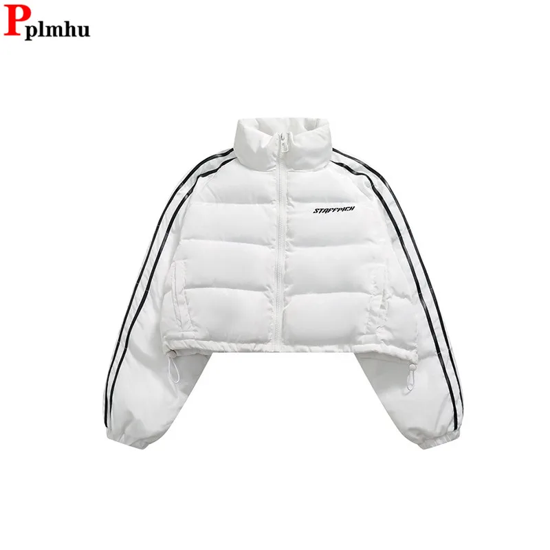 

Korea Snow Wear Short Cotton Coats Top Side Striped Fashion New Parkas Casaco Loose Casual Chaquetas Winter Thicken Women Abrigo