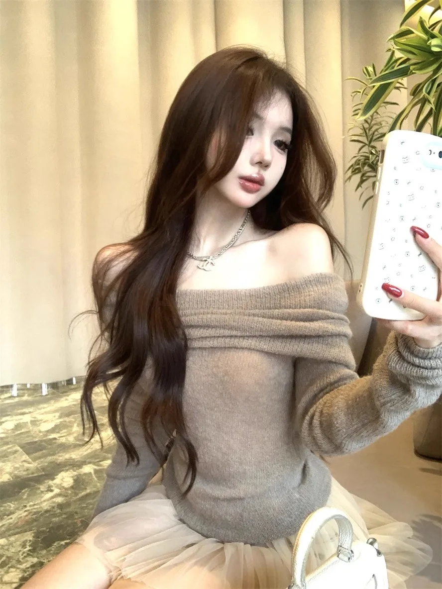

Spicy ort oulder Sweater High Waist Me f Skirt Set Women's Faion Slim Fit Sle Winter Collection Polyester Fiber