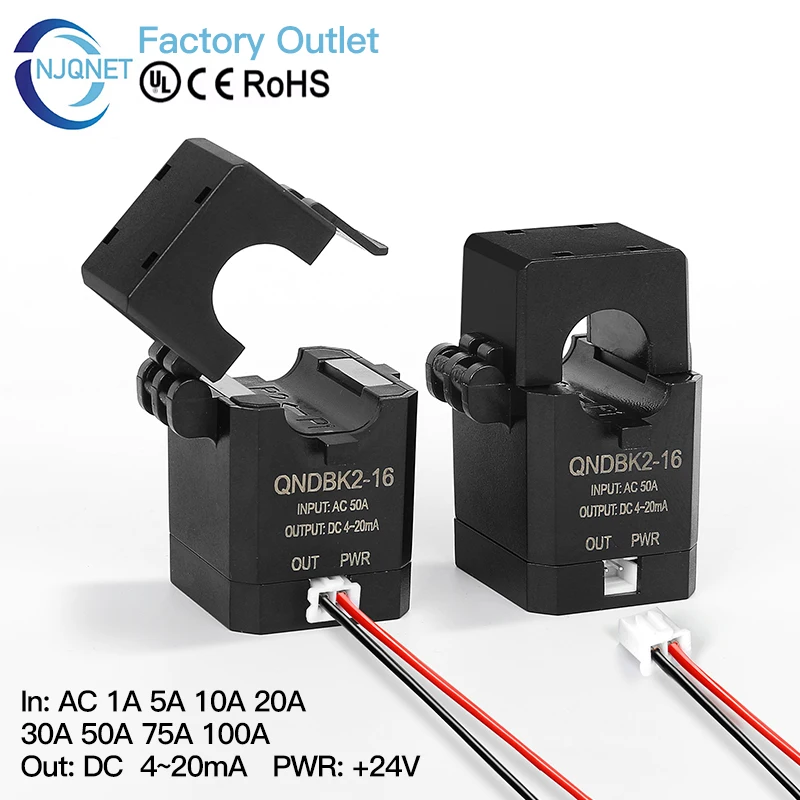 

QNDBK2-16 AC 1A 5A 10A 20A 50A 100A 200A / 4~20mA split core current transducer clamp current sensor transformer ct transmitter