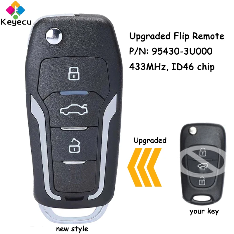 

KEYECU Upgraded Flip Remote Car Key With 3 Buttons 433MHz ID46 Chip for KIA Sportage 2010 2011 2012 2013 2014 Fob 95430-3U000