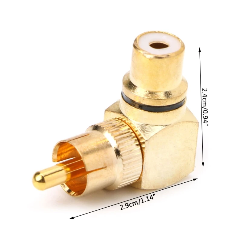 2X Brass RCA Male To Female Gold Plated Connector 90 Degree Adapters