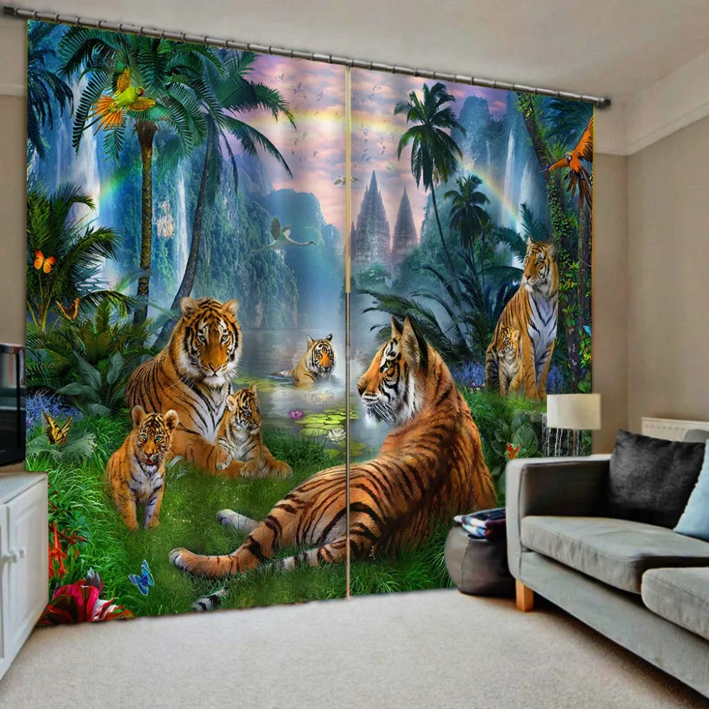 animal tiger curtains nature scenery Customized 3D Blackout Curtains Living Room Bedroom Hote Cortinas Breakdown Bathroom Shower