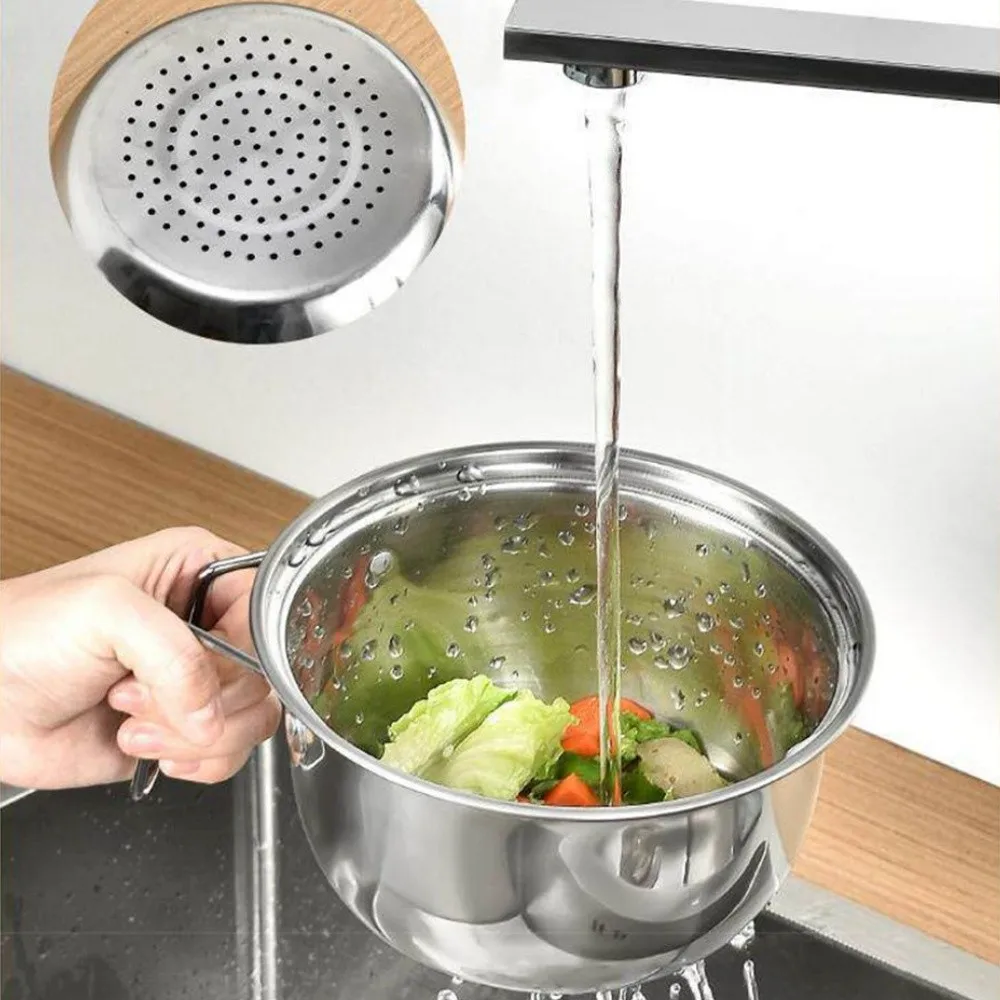 Stainless Steel Vegetable Fruit Colander Space-Saving Dry Wet Separation Kitchen Food Strainer Mesh Compact Hair Waste Filter