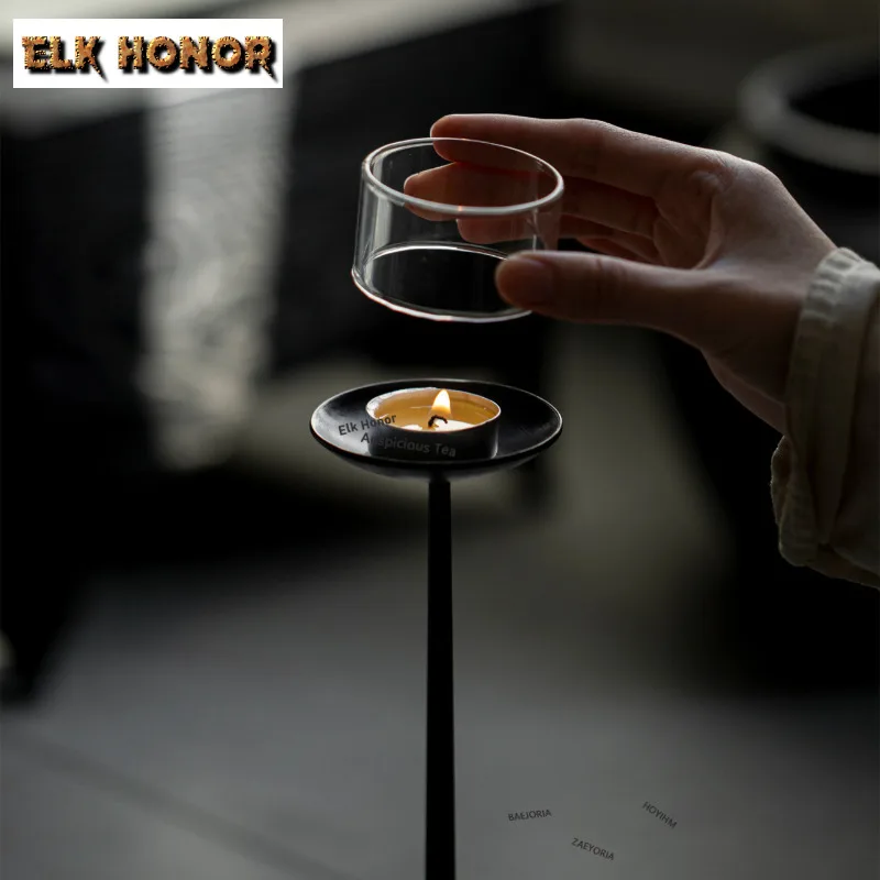 ZAEYORIA Retro Chinese Iron Lacquer Candlestick Handmade Cast Iron Zen Candle Holder Oil Lamp Table Tea Space Decoration