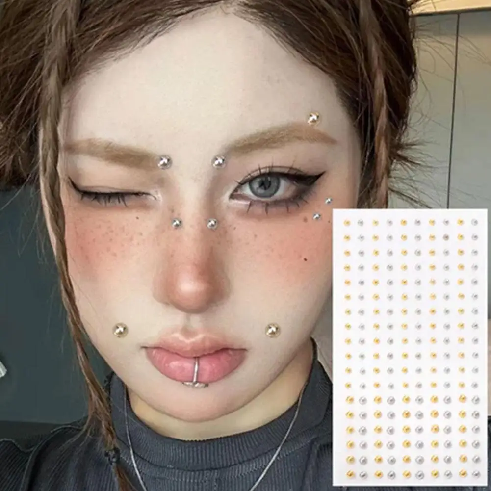 Hot Girl Lip Studs Sticker Nose Studs Eyebrow Studs Gold/silver DIY Face Eye Makeup Diamond Stickers Hip-hop Style 180/8/16pcs