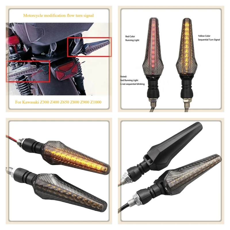 Motorcycle modification flow turn signal suitable for Kawasaki Z250 S Z300 Z400 Z650 Z750 Z800 Z900 Z1000 SX Flowing light mode