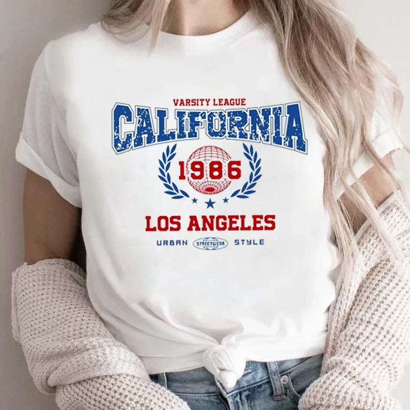 Summer T-shirt California 1986 Los Angeles Street Harajuku T-shirt Casual sports short-sleeved summer hip-hop T-shirt for women