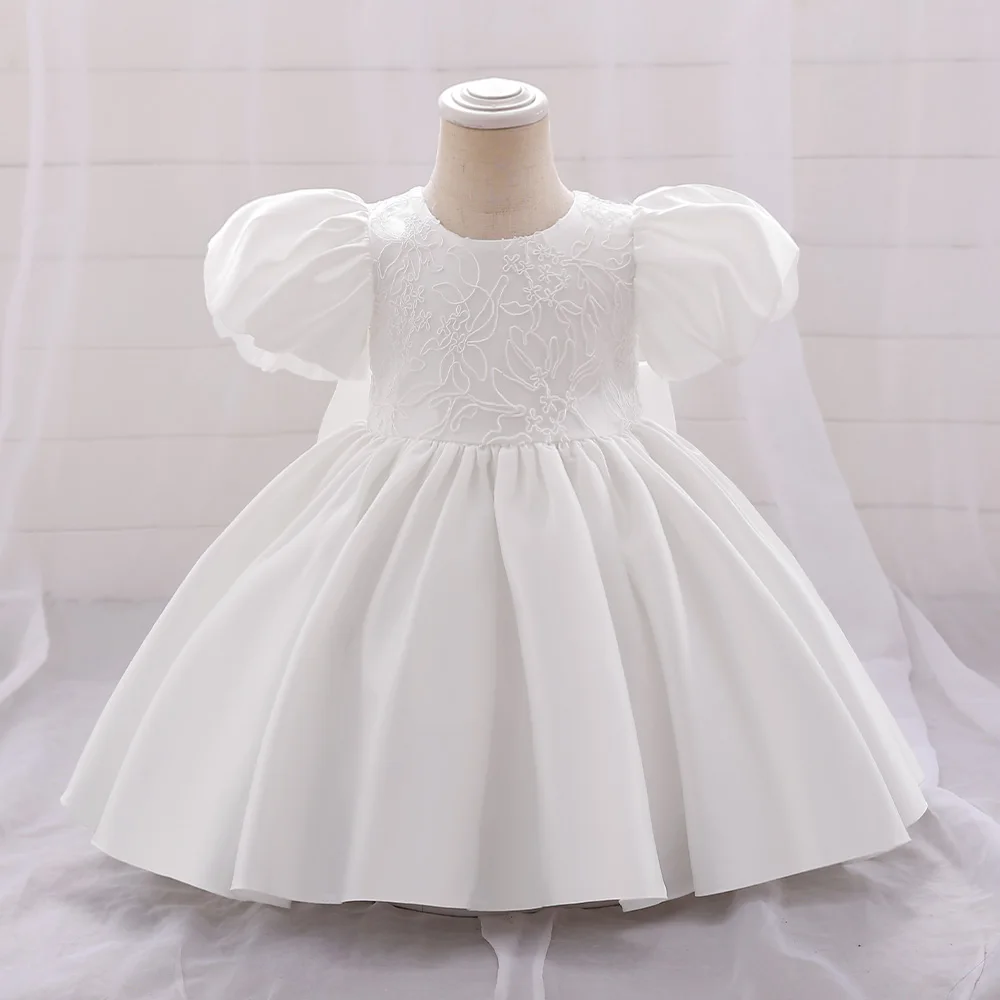 Toddler Flower Baby Girls Dress White Bow 1st Birthday Princess Party Baptism Kids Dresses For Girl Wedding Bridemaids Costumes