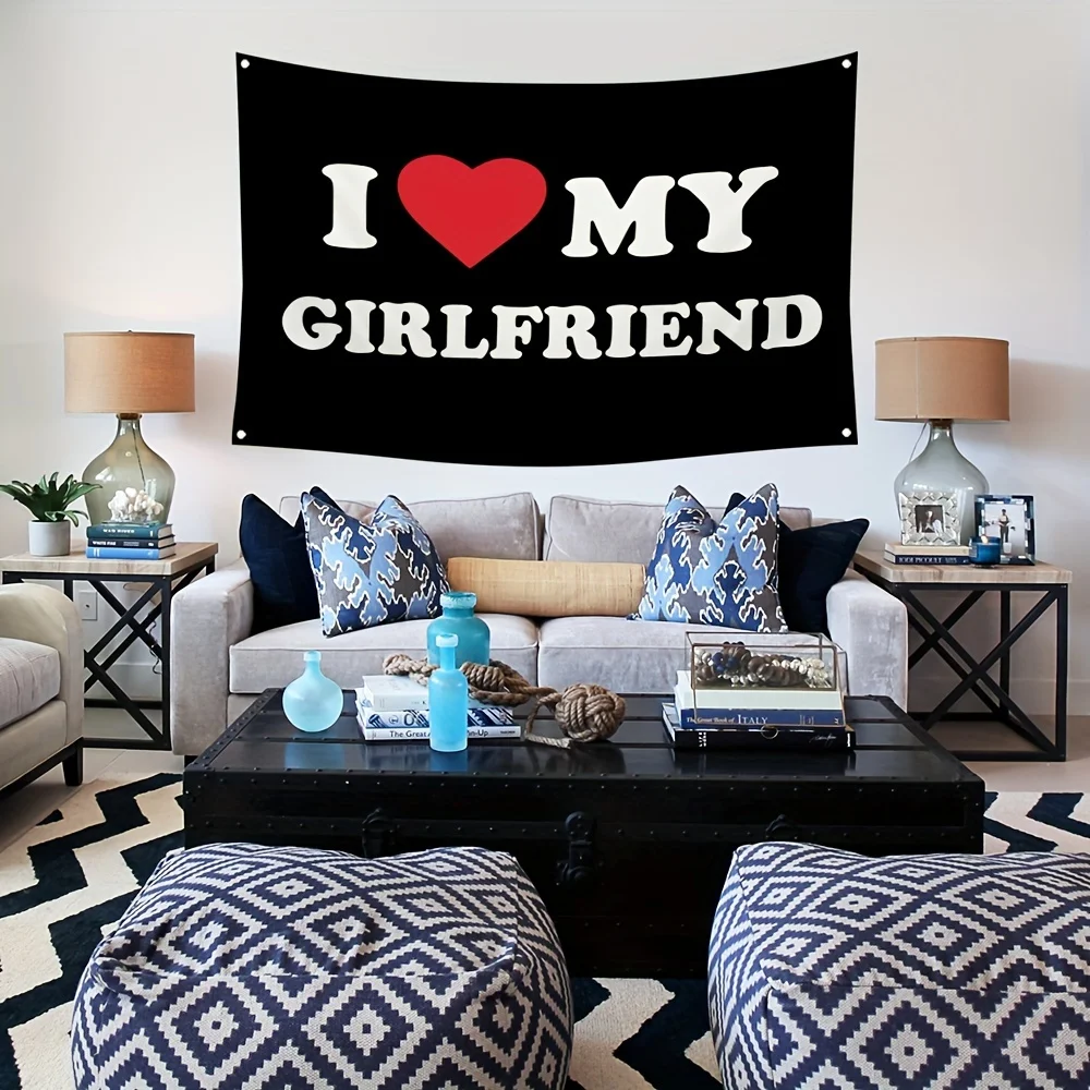 I Love My GF/BF" 3x5ft Polyester Door Banner, Durable Wall Decor with Grommets for Dorm, Room,Men's Cave - No Electricity Needed