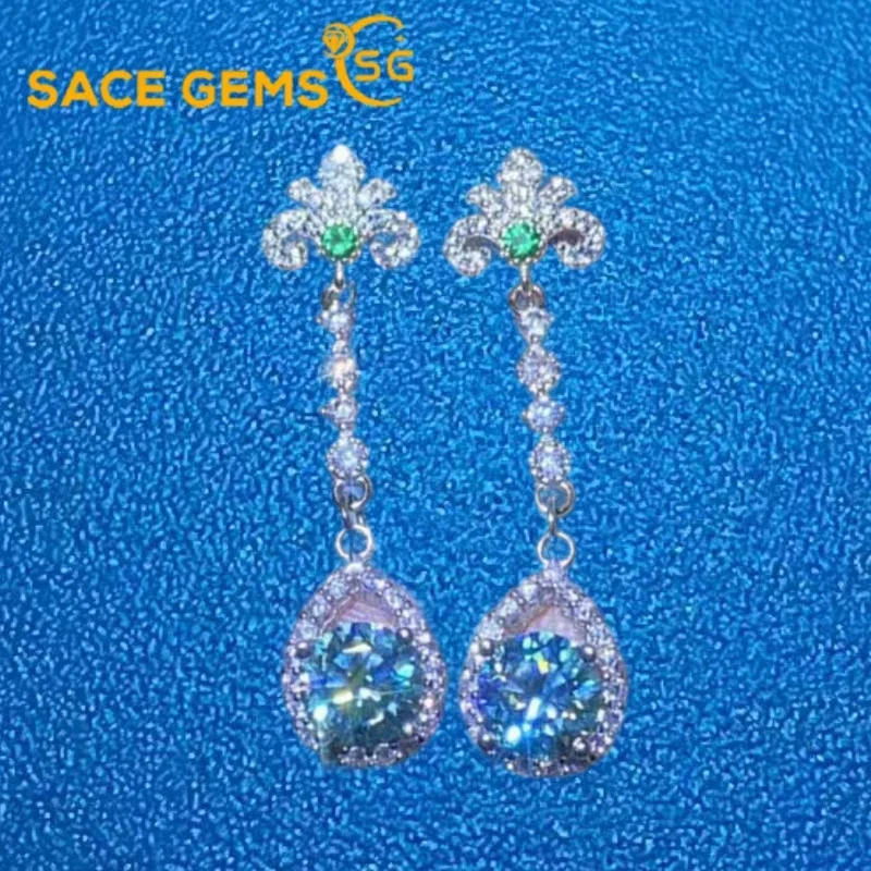 

SACEGEMS Certified 2ct D Color Moissanite Drop Earrings for Women Diamond Stud Earrings 925 Sterling Silver Wedding Jewelry GRA