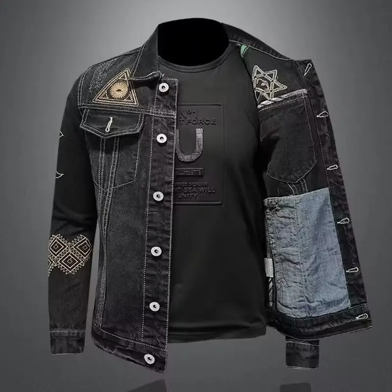 Men's Denim Jacket Vintage Distressed American Style Slim Fit Motorcycle Jacket Workwear Casual Coat Spring Autumn