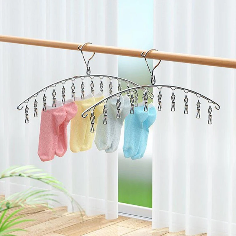 6-20Pegs Stainless Steel Clothes Drying Hanger Windproof Clothing Rack Clips Sock Laundry Airer Hanger Underwear Socks Holder