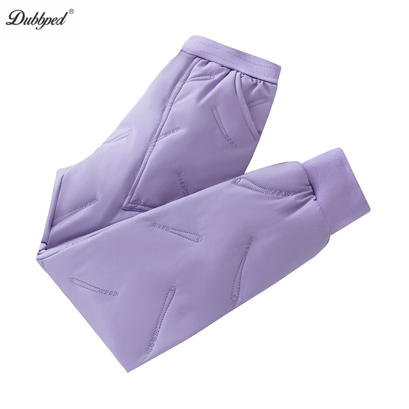 Dubbped Boys Girls Winter Pants Waterproof Cotton Padded Thick Warm Trousers Ski Pants Elastic Kids Fleece Pant Thick Clothes