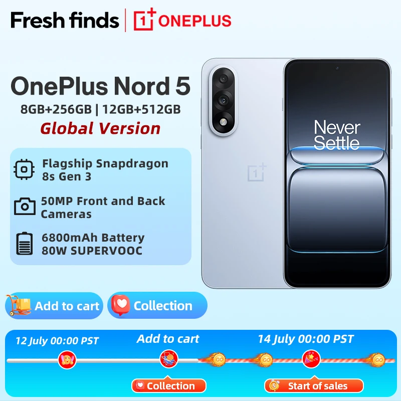 World Premiere OnePlus Nord 5 Global Version Smartphone 50MP LYT-700 Camera 1.5K AMOLED Display Snapdragon 8s Gen 3 OxygenOS 15