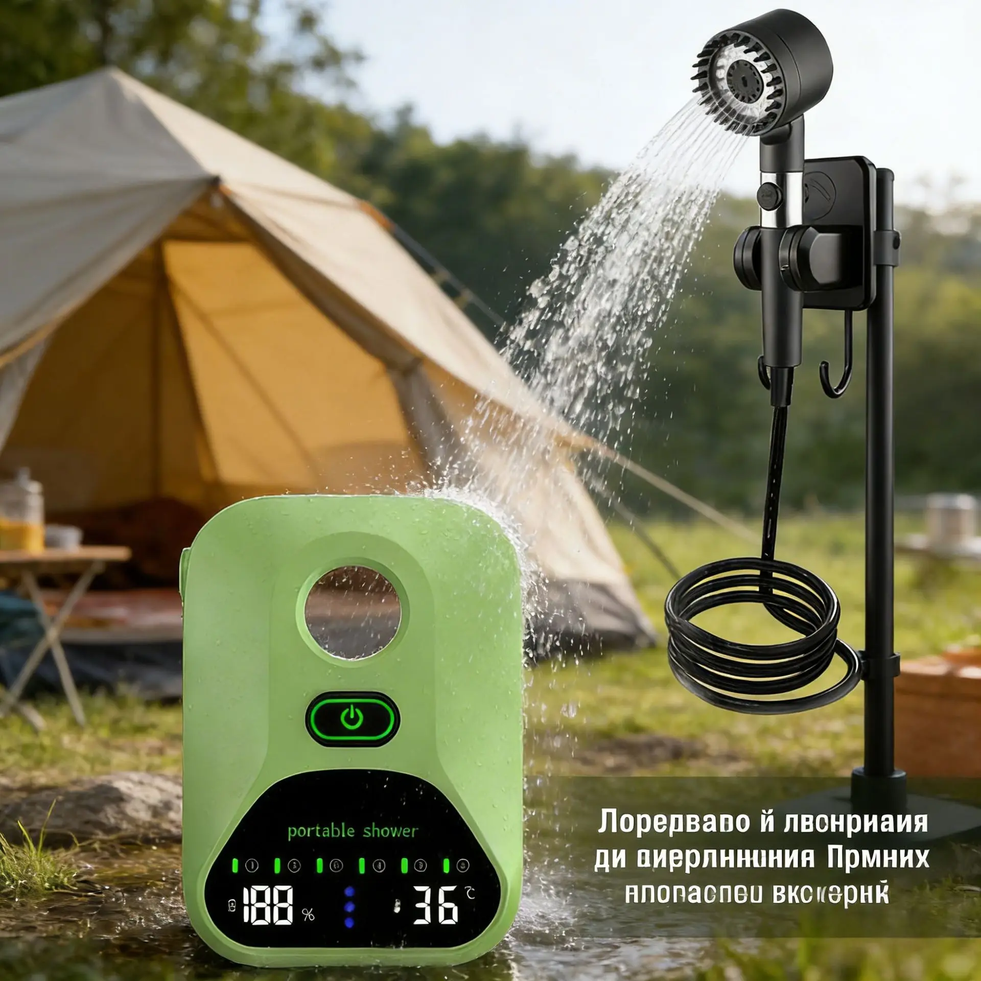 

8000mAh Rechargeable Camping Shower with Digital Temp & Power Display, High Pressure Pump for Outdoor, Pet Bath & Car Wash