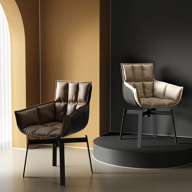 Italienische minimalistische Esszimmerstühle, Reisschalenstühle aus Leder für zu Hause, Hoteldesigner, Drehstühle für das Arbeitszimmer, leichter