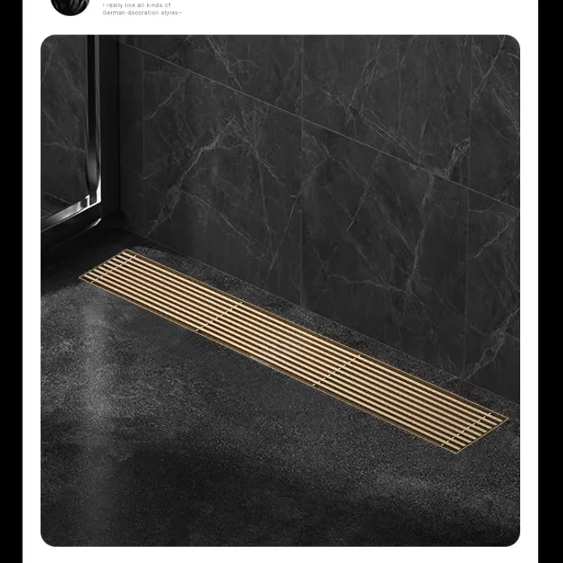 20-60cm Golden Bamboo Row Linear Floor Drain, Six-Proof Grille, Extended Stainless Steel Long Shower Drain Bathroom Hardware
