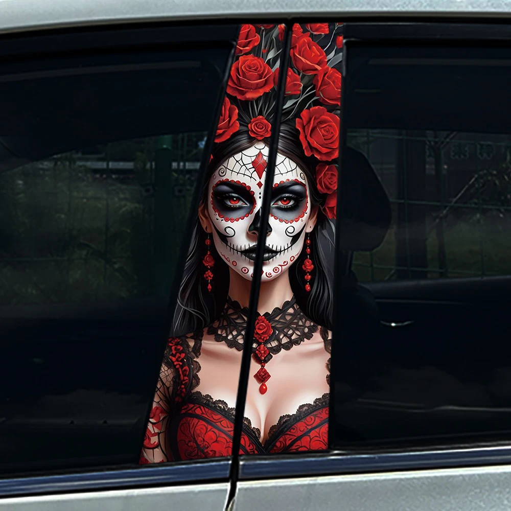 Stiker Mobil Kecantikan Gadis Wanita Gotik DIY Penutup Pilar B Mobil Goresan Tahan Air Tahan Lama Dekorasi Stiker Hewan Peliharaan Otomatis