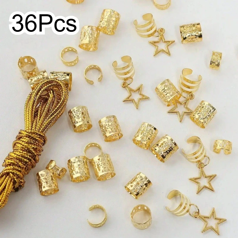 Dread Locks Hair Braiding DIY Hair Ring Beads 36Pcs Star Decor Clips Hair Braid Rings Wig Accessories Decoration Accessories New