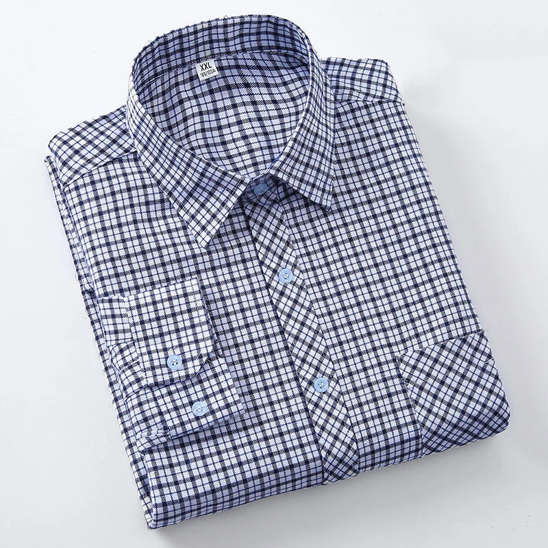 Middle-aged Men's Cotton Long-sleeved Shirt Thin Business Casual Plaid Shirt Without Ironing Anti-wrinkle Dad's Long Sleeves