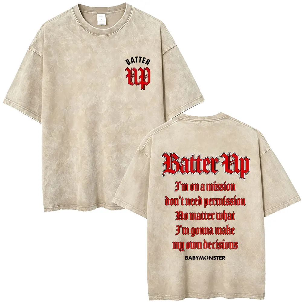 Washed Vintage Kpop Band Babymonster T-shirt Hello Monsters World Tour T Shirts Men Women Fashion Oversized T-shirts Streetwear