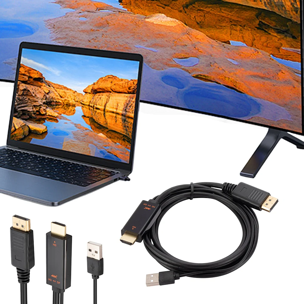 1.8M HDMI-Compatible to DisplayPort Cable for PS5 and PS4 Pro USB Powered with 4K Resolution Support