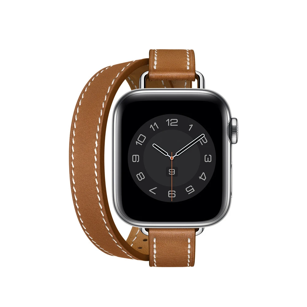 Fashion T Style Double Loop Bracelet Belt For Apple Watch Band 40MM 41MM 44MM 45MM 49MM Leather iWatch Strap 4 5 6 7 8 SE Ultra