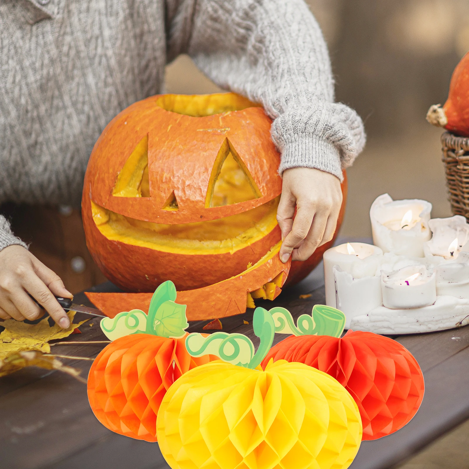 

6 Pcs Pumpkin Halloween Party Honeycomb Decor Honeycomb Balls Paper Craft Decor Desktop Fireplace Wall Fall Outdoor Party Supply