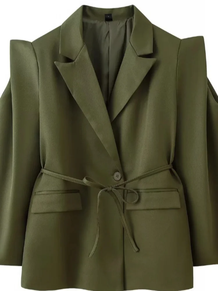 Elegant Commuter Women's  Coat Shoulder Pads Belted Zipper Closure Vintage Style Fashion Outerwear for Ladies