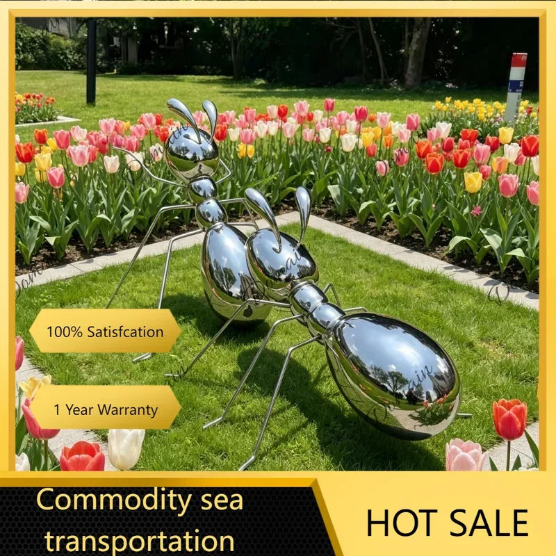 Large Park Landscape Stainless Steel Ant Mirror Sculpture Outdoor Furnishing Artwork Metal Casting Garden Decor