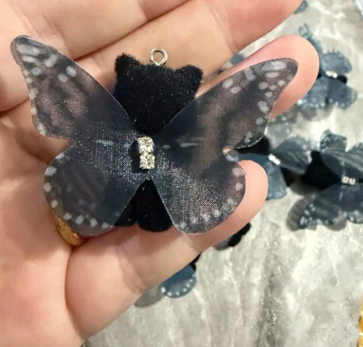 5pcs fluffy flocking resin 3D Animal cartoon Butterfly cat Keychain Charms Pendants For DIY Earring Necklace Jewelry Making ﻿