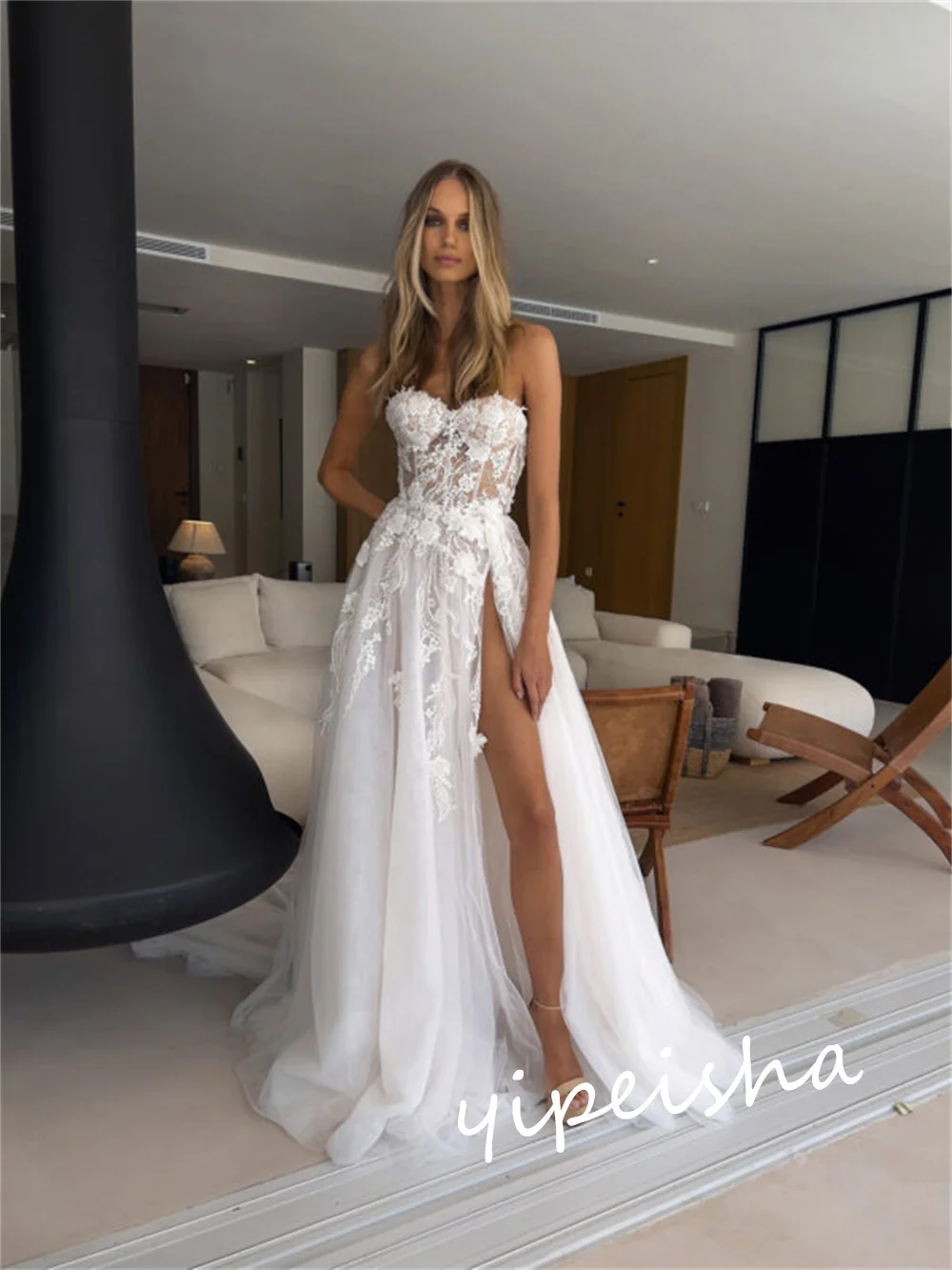 Robe de Rhbrodée en tulle d'Arabie saoudite, robe de Rhd'anniversaire, robe sans bretelles, longueur au sol, occasion sur mesure