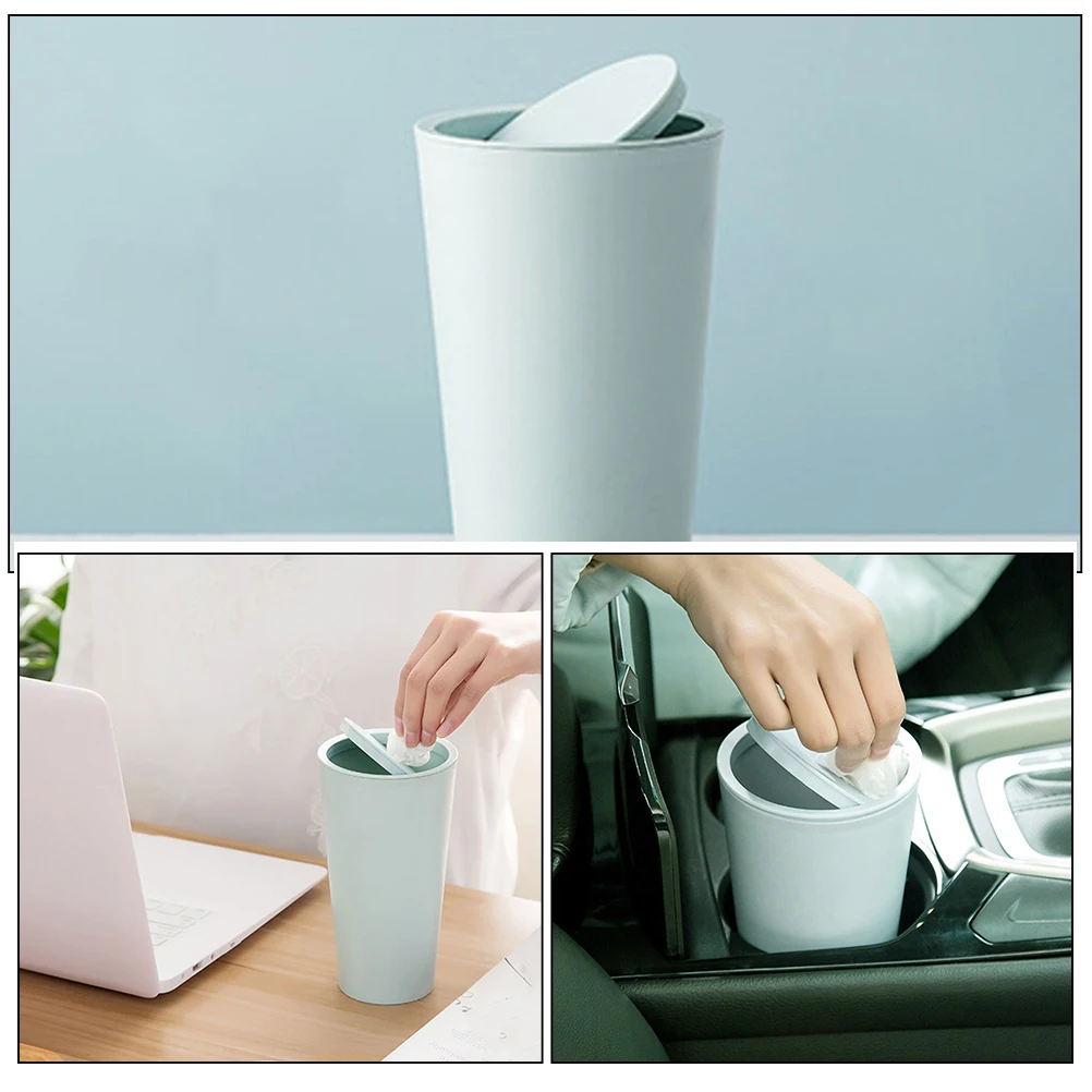 Juego de cubo de basura para coche, cubo de basura minimalista para vehículo, Material Pp de gran capacidad, papelera de escritorio de oficina con tapa pequeña, 2 uds.