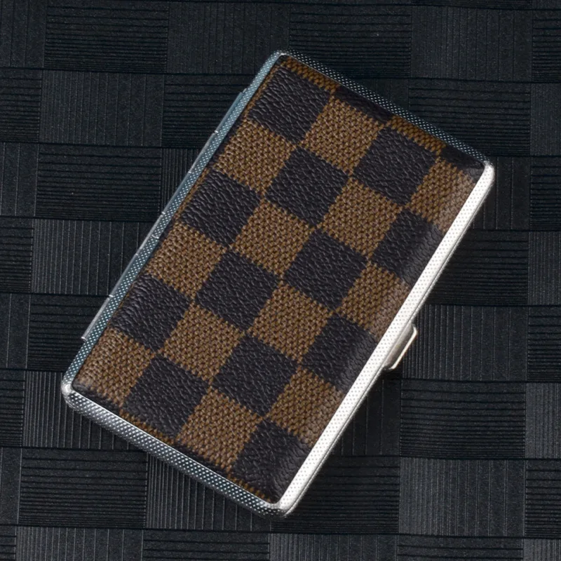 علبة سجائر جلدية معدنية رفيعة جديدة 5.5 مكونة من 20 عبوة محمولة ومبتكرة لتخزين صندوق سجائر وإكسسوارات التدخين