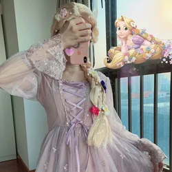 Halloween Women Princess cosplay purple dress Lace Up Designer Vintage Repunzel role play costume Purple Court Retro Party Dress