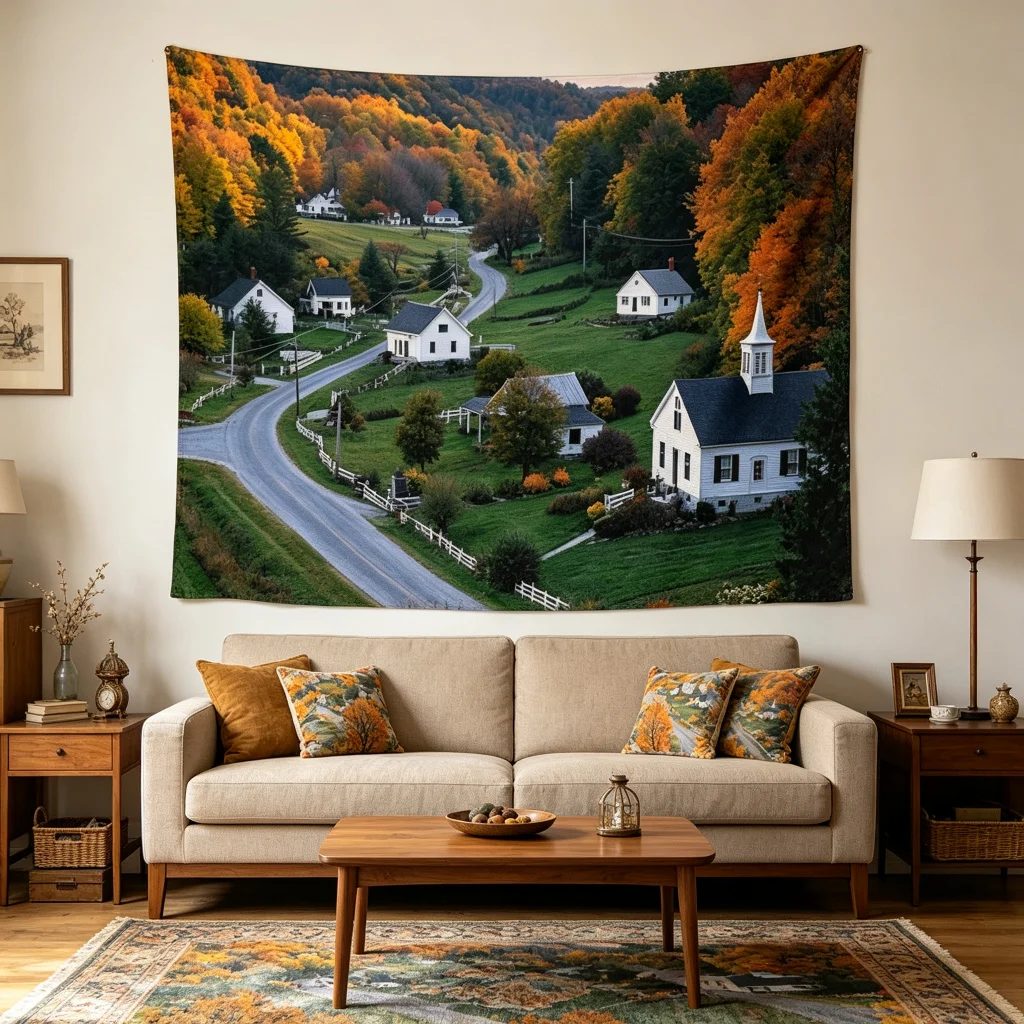 1PC Autumn Country Road Art Print Backdrop Banner, Bedroom Living Room Photo Background, Polyester, Home Decor, Wall Art