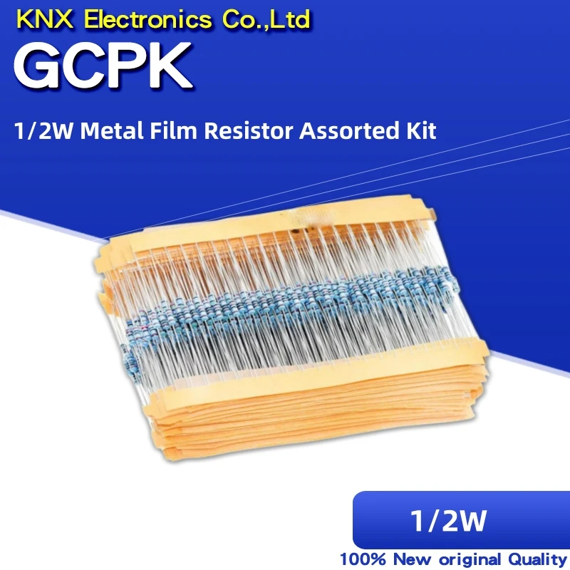 1100pcs/lot 1/2W 1M Metal Film Resistor Assorted Kit 1R/2.2R/3.3R/4.7R/100R/100K/470K/10M/1M/2M ohms Metal Film Resistors Set