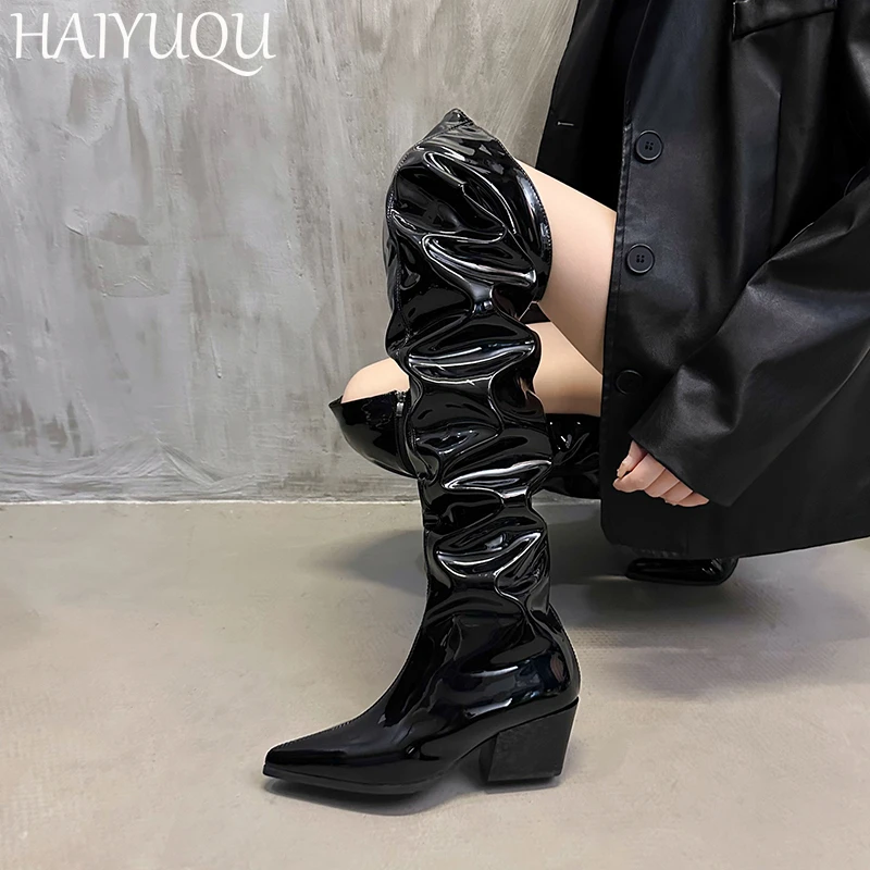 High Heels Women High Boots Pointed Toe Designer Fashion Shoes Leather Elegant Chelsea Boots Women Pumps Trend Snow Botas Mujer