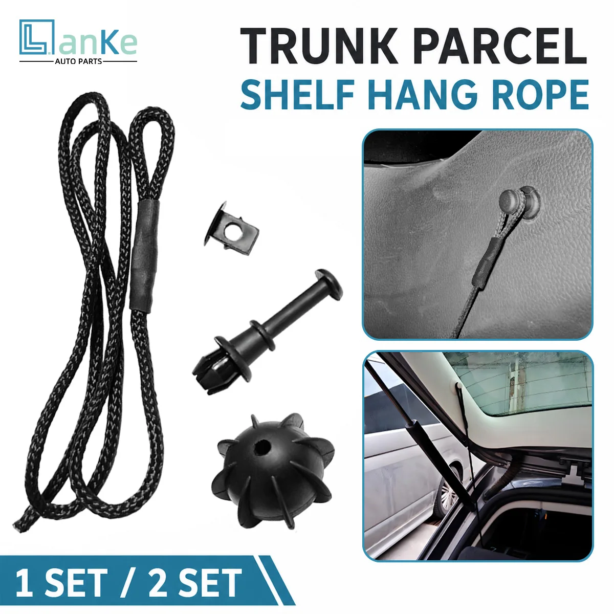 Lanke 1/2Set Rear Trunk Parcel Shelf Cord Assembly Nylon Strap Stopper Clip Durable Hatchback Luggage Cover Replacement Parts